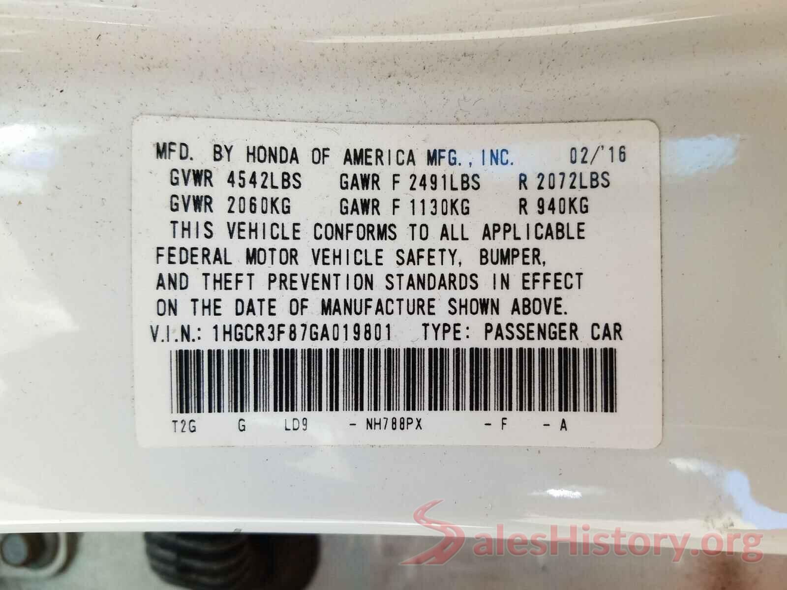 1HGCR3F87GA019801 2016 HONDA ACCORD