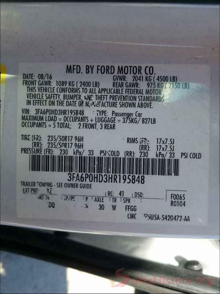 3FA6P0HD3HR195848 2017 FORD FUSION