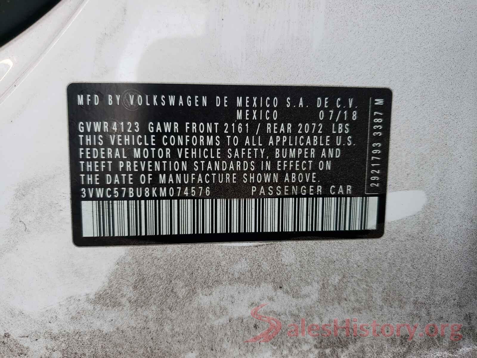 3VWC57BU8KM074576 2019 VOLKSWAGEN JETTA