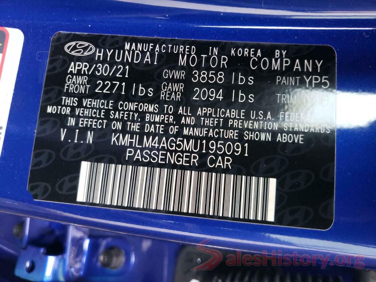 KMHLM4AG5MU195091 2021 HYUNDAI ELANTRA