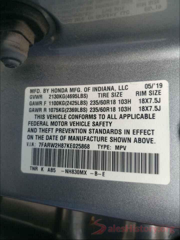 7FARW2H87KE025868 2019 HONDA CRV