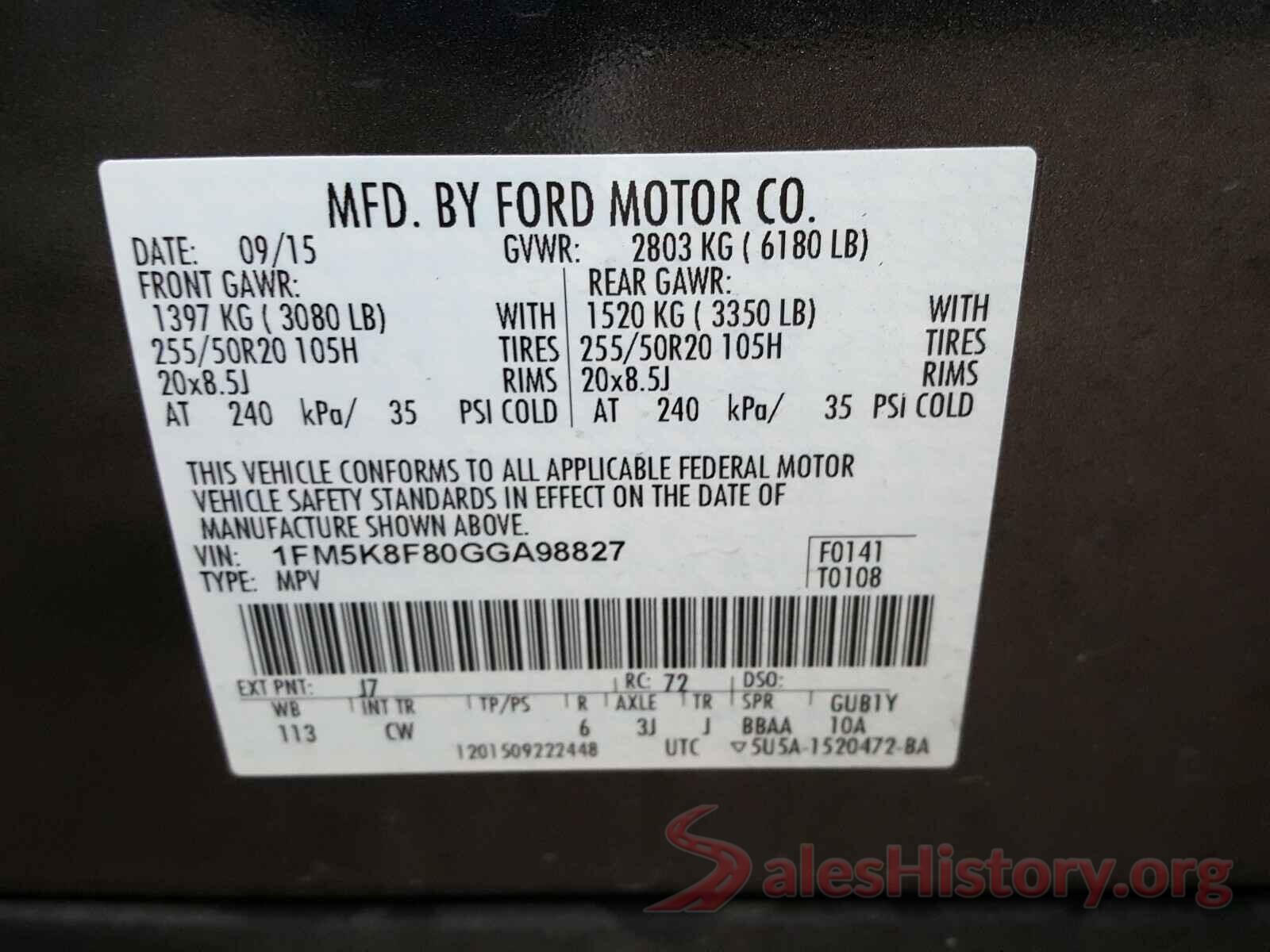 1FM5K8F80GGA98827 2016 FORD EXPLORER