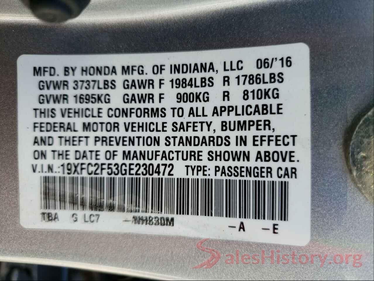 19XFC2F53GE230472 2016 HONDA CIVIC