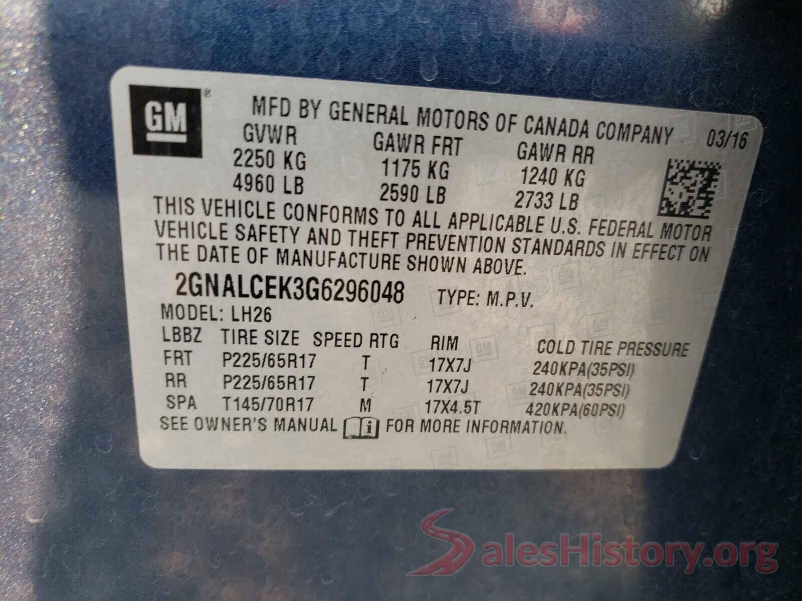 2GNALCEK3G6296048 2016 CHEVROLET EQUINOX