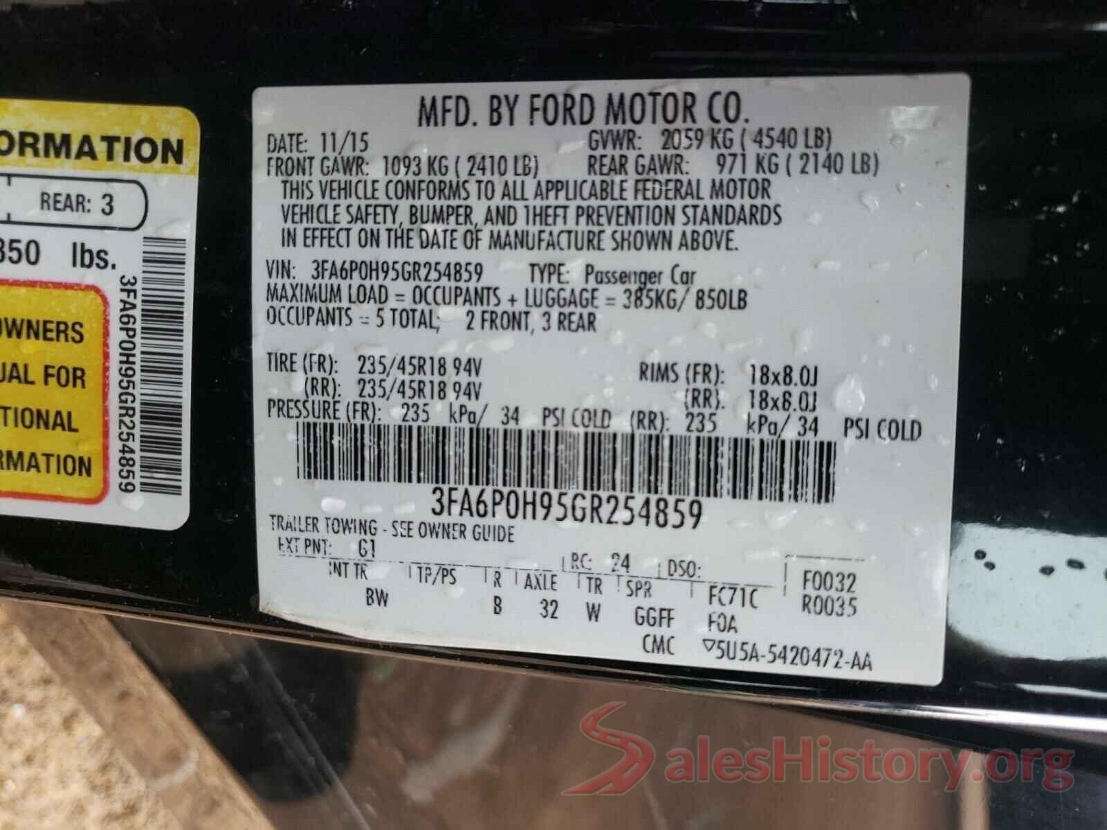 3FA6P0H95GR254859 2016 FORD FUSION