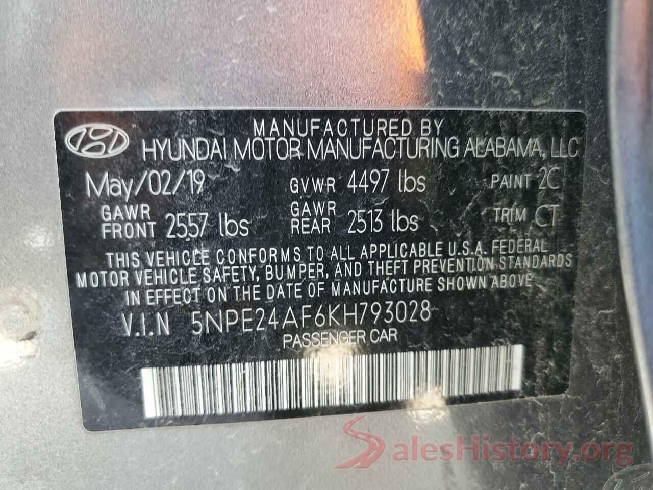 5NPE24AF6KH793028 2019 HYUNDAI SONATA