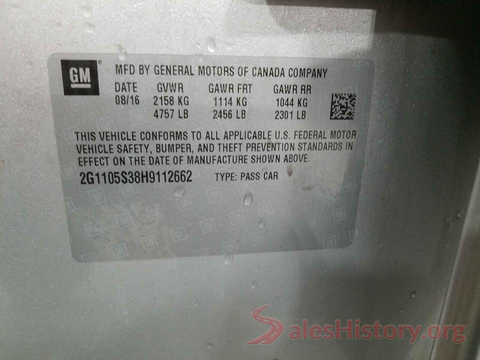 2G1105S38H9112662 2017 CHEVROLET IMPALA