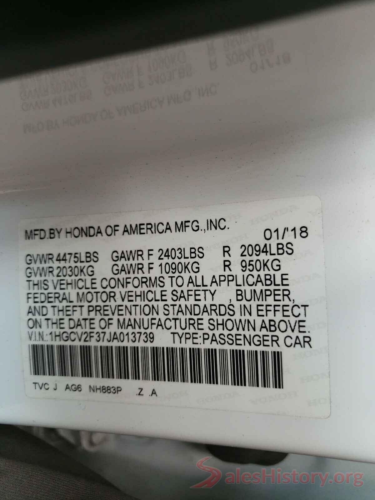 1HGCV2F37JA013739 2018 HONDA ACCORD