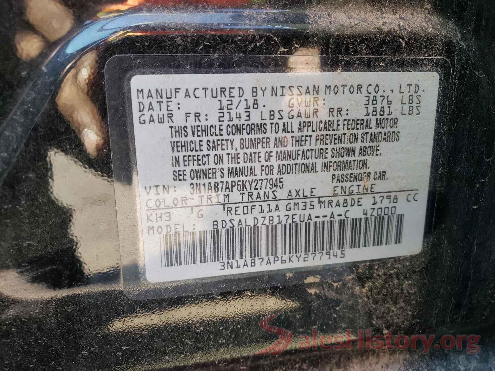 3N1AB7AP6KY277945 2019 NISSAN SENTRA