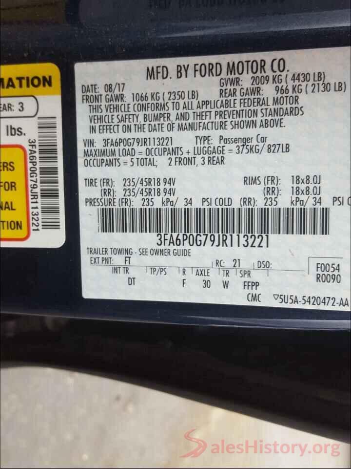 3FA6P0G79JR113221 2018 FORD FUSION