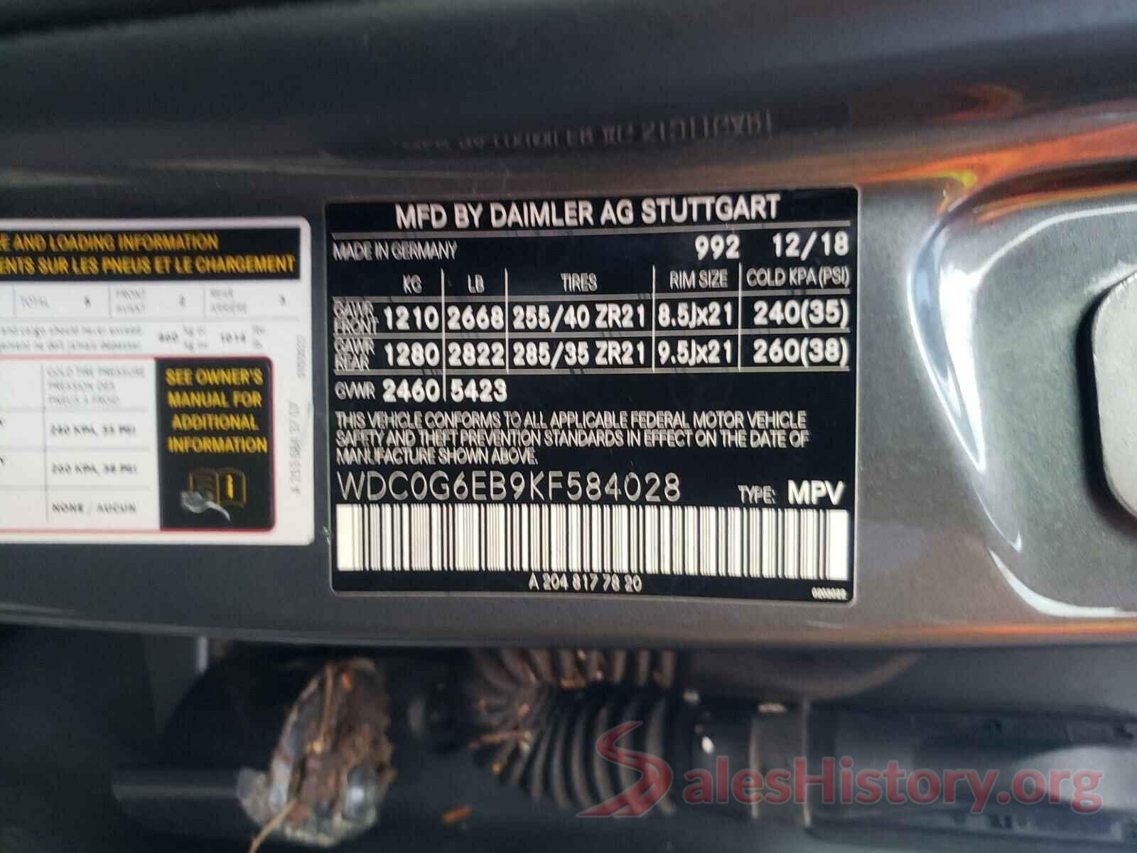 WDC0G6EB9KF584028 2019 MERCEDES-BENZ GLC-CLASS