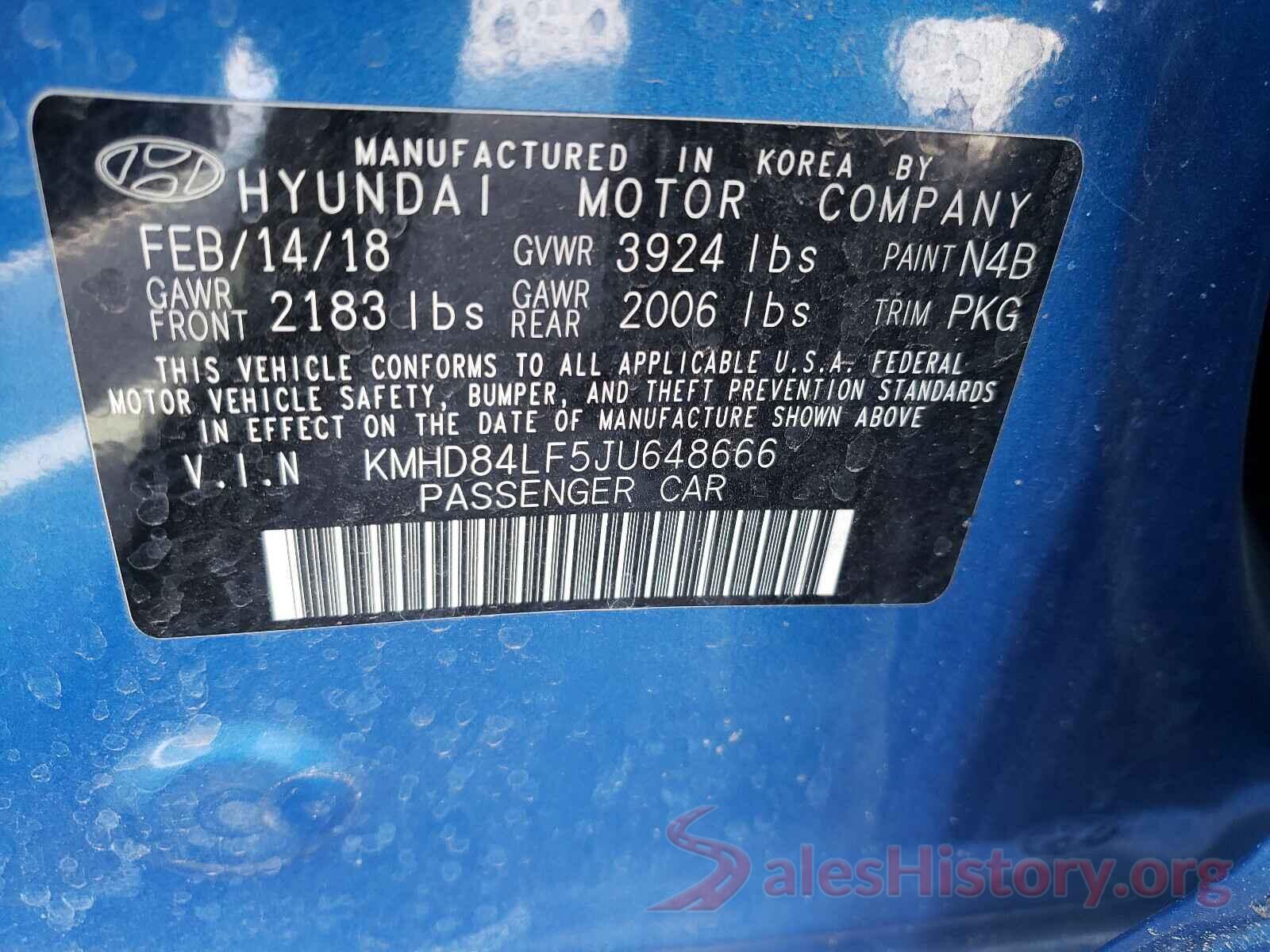 KMHD84LF5JU648666 2018 HYUNDAI ELANTRA