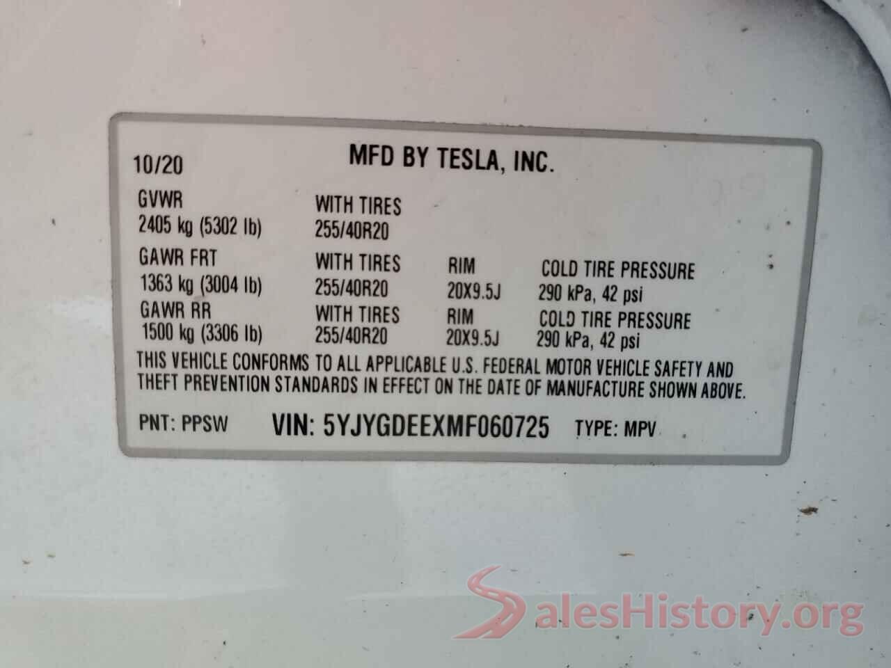 5YJYGDEEXMF060725 2021 TESLA MODEL Y