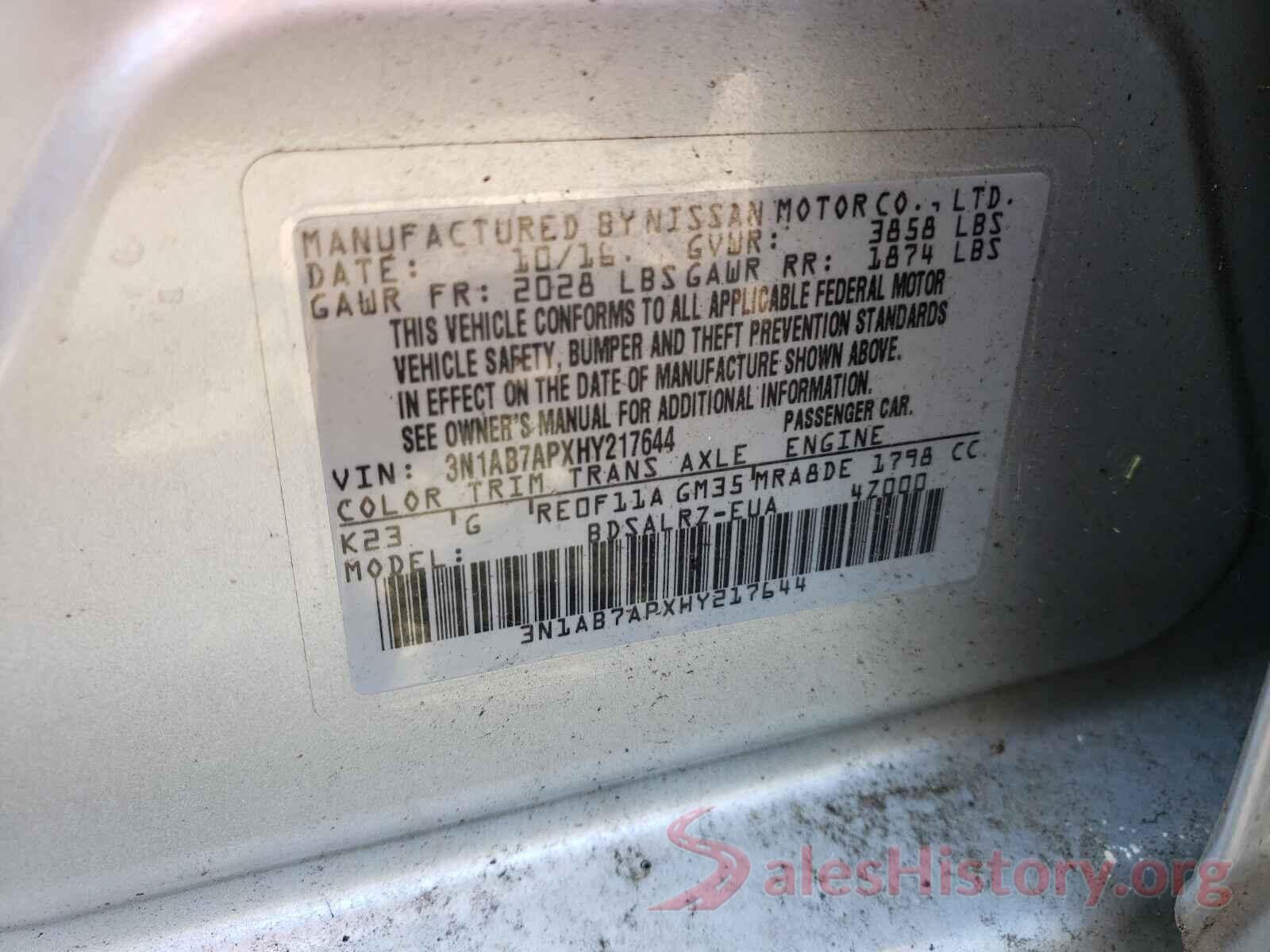 3N1AB7APXHY217644 2017 NISSAN SENTRA