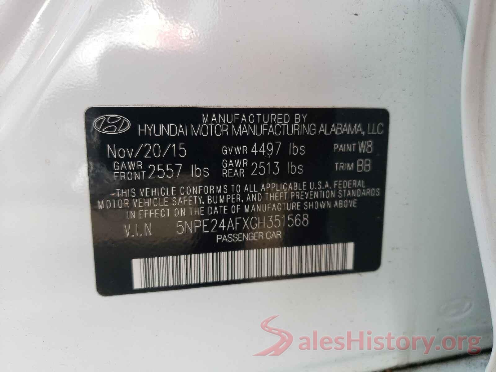 5NPE24AFXGH351568 2016 HYUNDAI SONATA