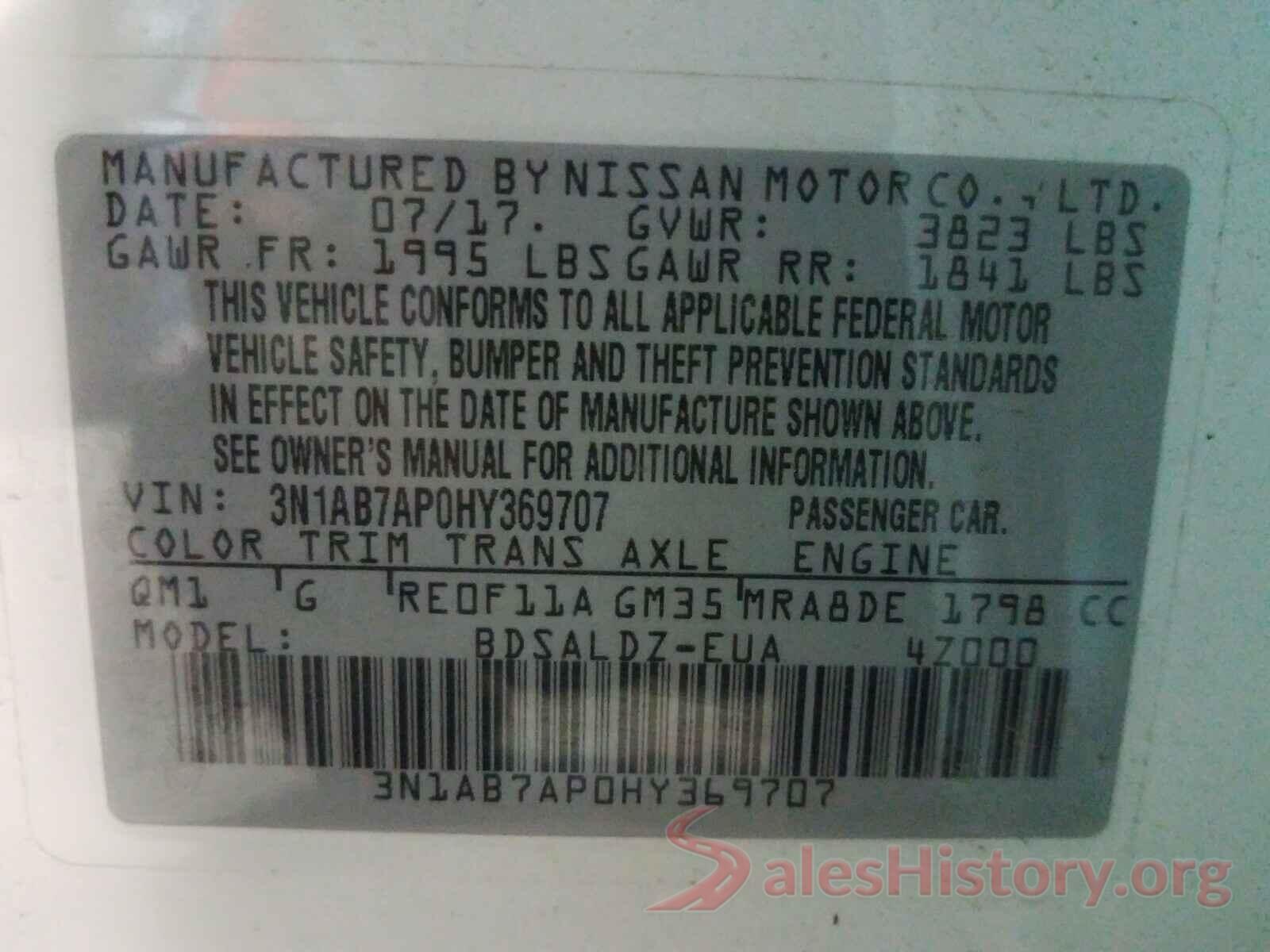 3N1AB7AP0HY369707 2017 NISSAN SENTRA