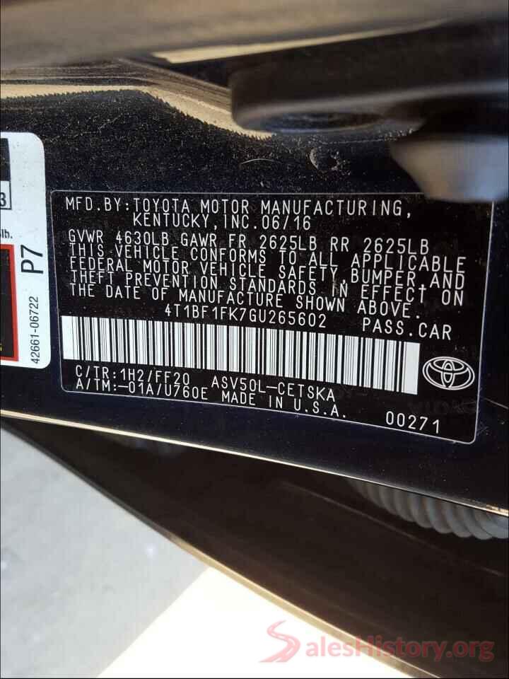 4T1BF1FK7GU265602 2016 TOYOTA CAMRY