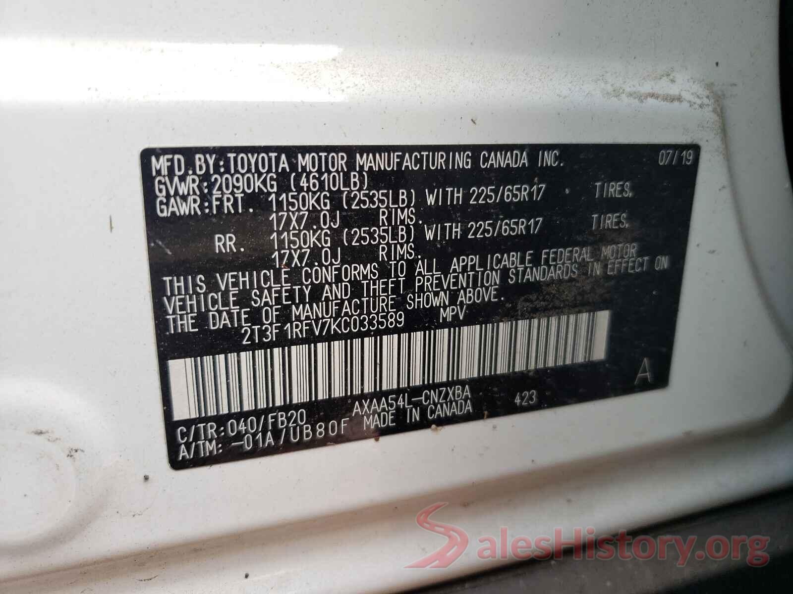 2T3F1RFV7KC033589 2019 TOYOTA RAV4