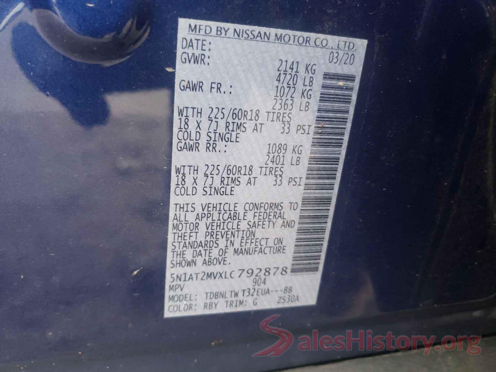 5N1AT2MVXLC792878 2020 NISSAN ROGUE