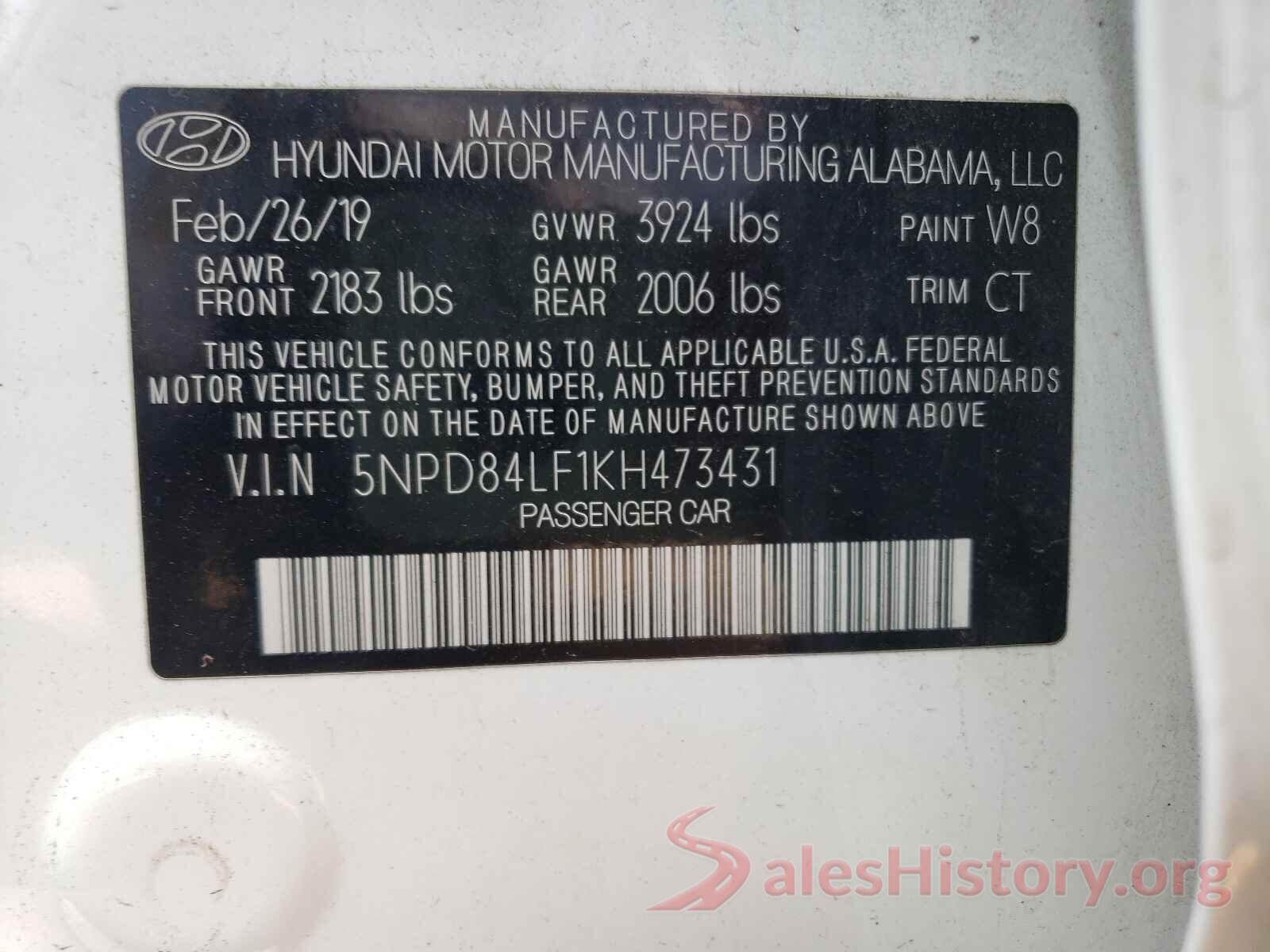 5NPD84LF1KH473431 2019 HYUNDAI ELANTRA