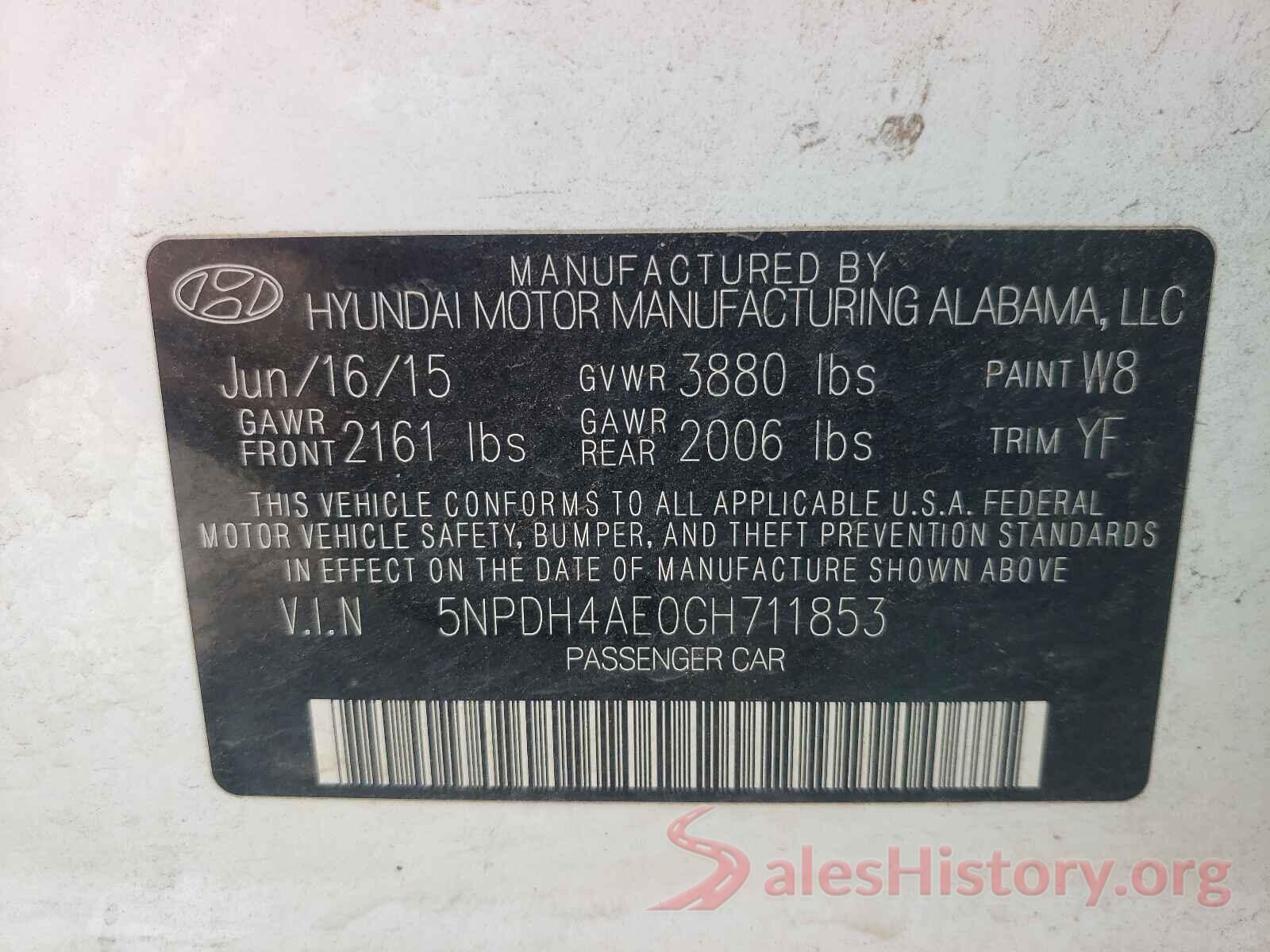 5NPDH4AE0GH711853 2016 HYUNDAI ELANTRA