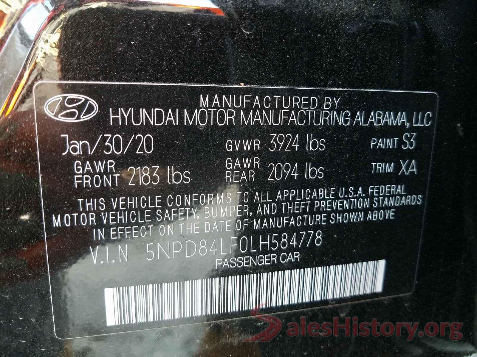 5NPD84LF0LH584778 2020 HYUNDAI ELANTRA