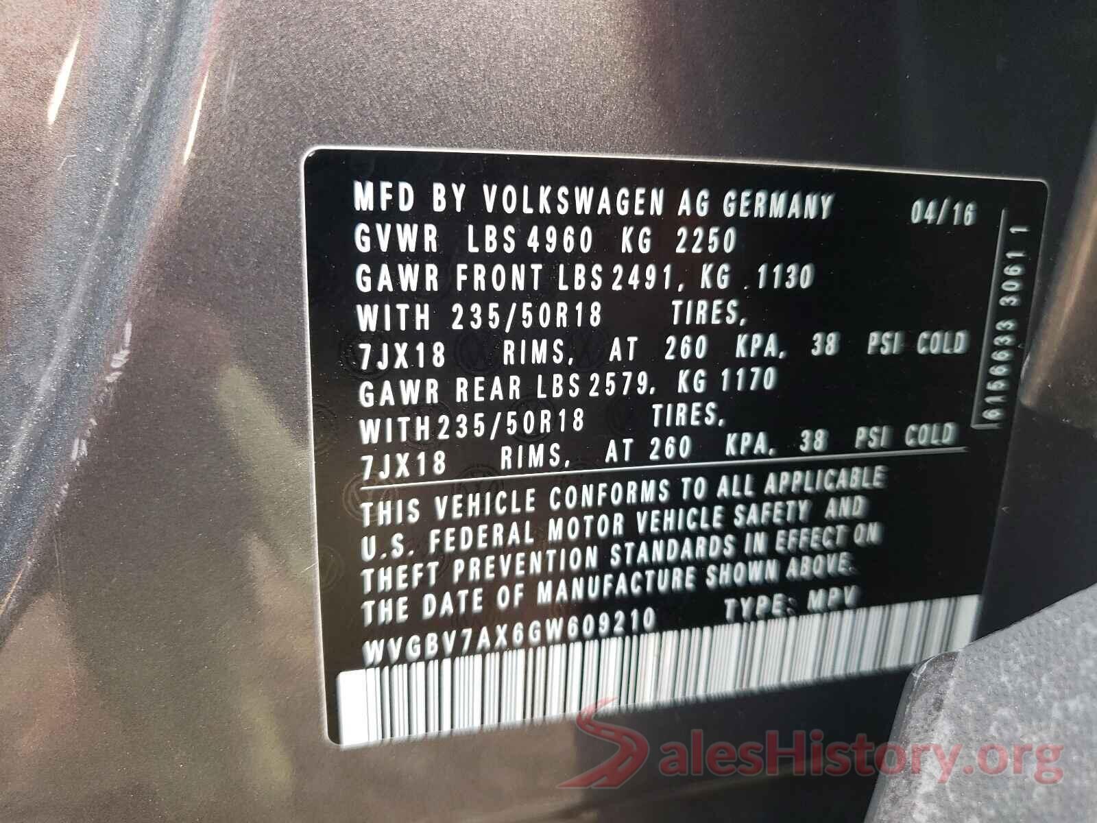 WVGBV7AX6GW609210 2016 VOLKSWAGEN TIGUAN