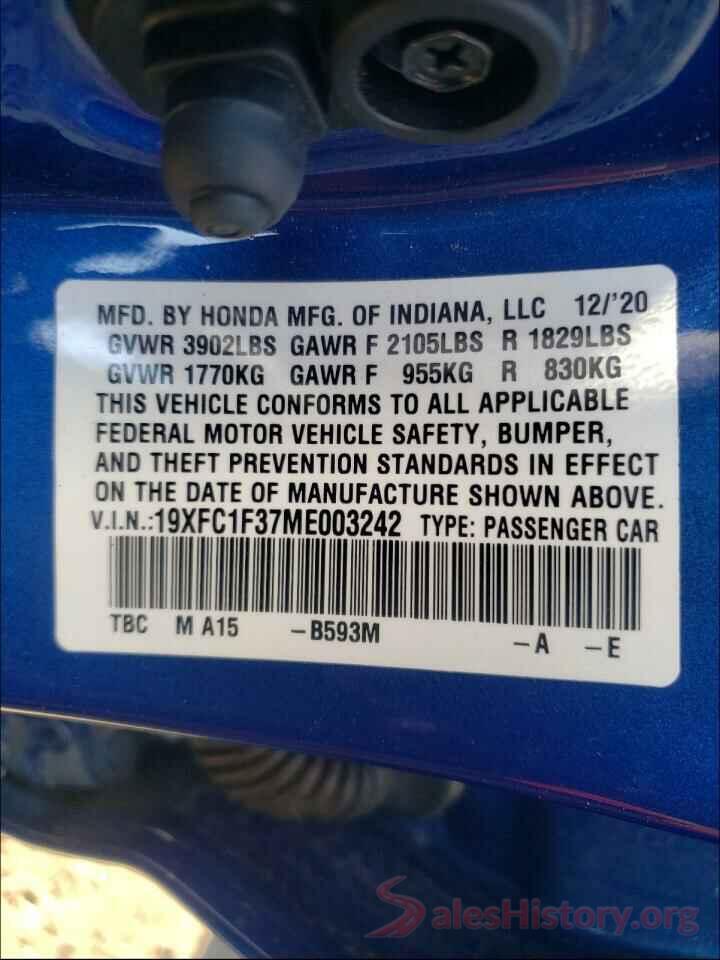 19XFC1F37ME003242 2021 HONDA CIVIC