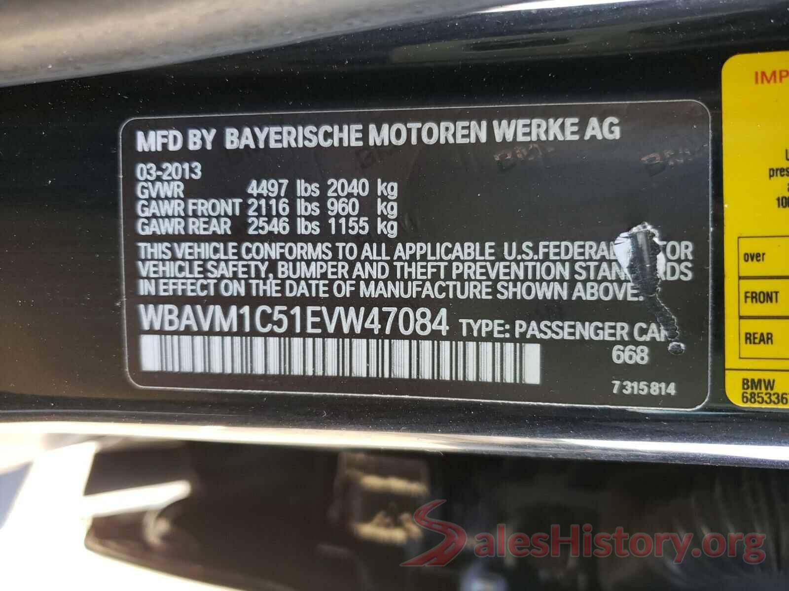 WBAVM1C51EVW47084 2014 BMW X1