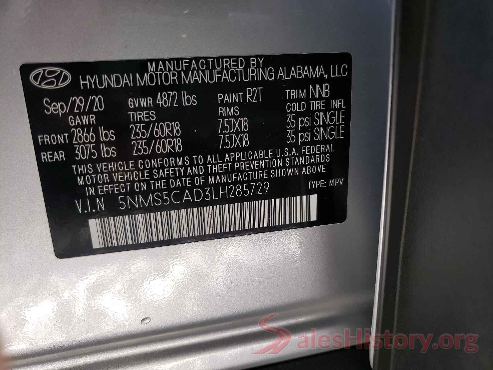 5NMS5CAD3LH285729 2020 HYUNDAI SANTA FE