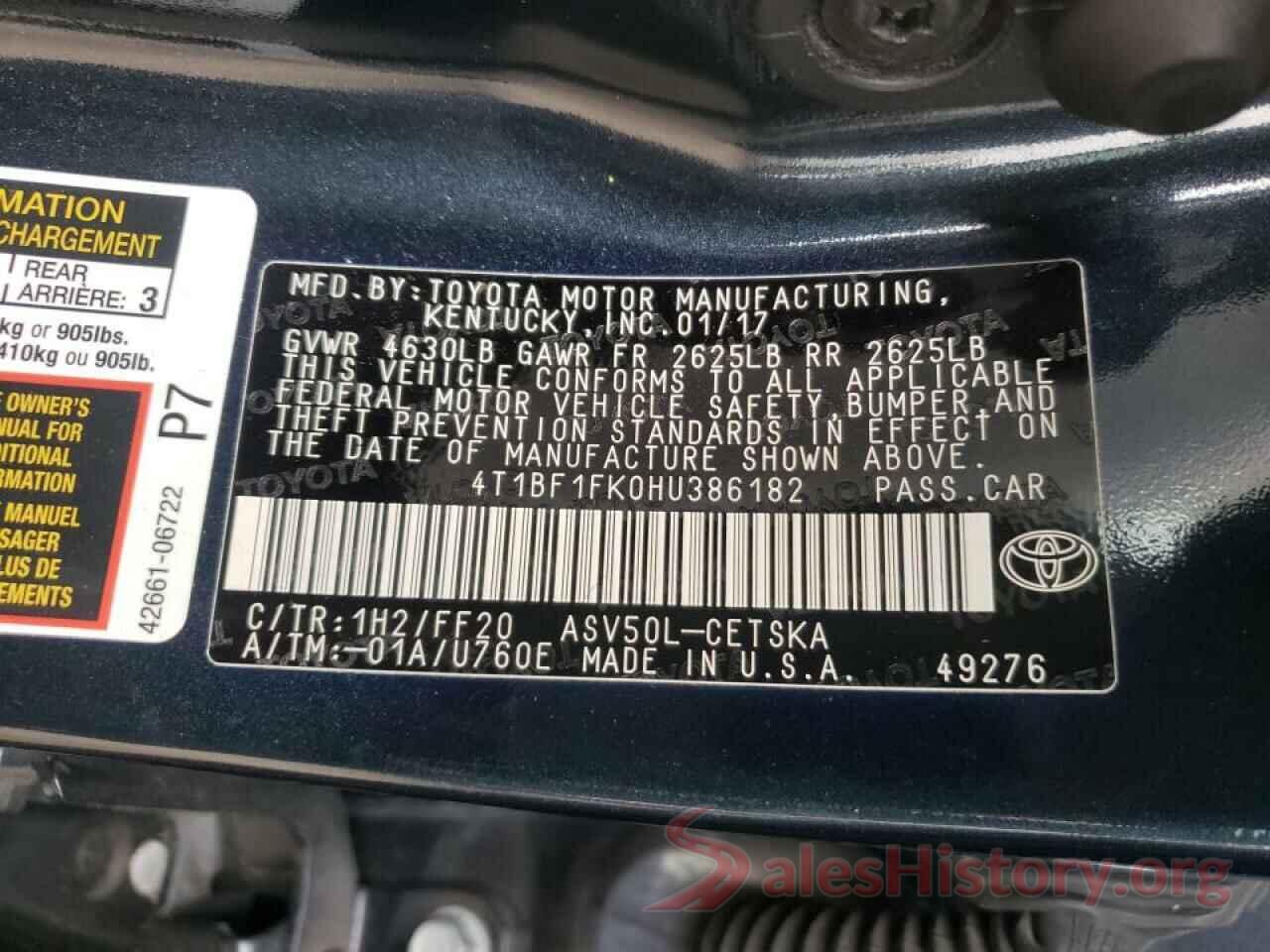 4T1BF1FK0HU386182 2017 TOYOTA CAMRY