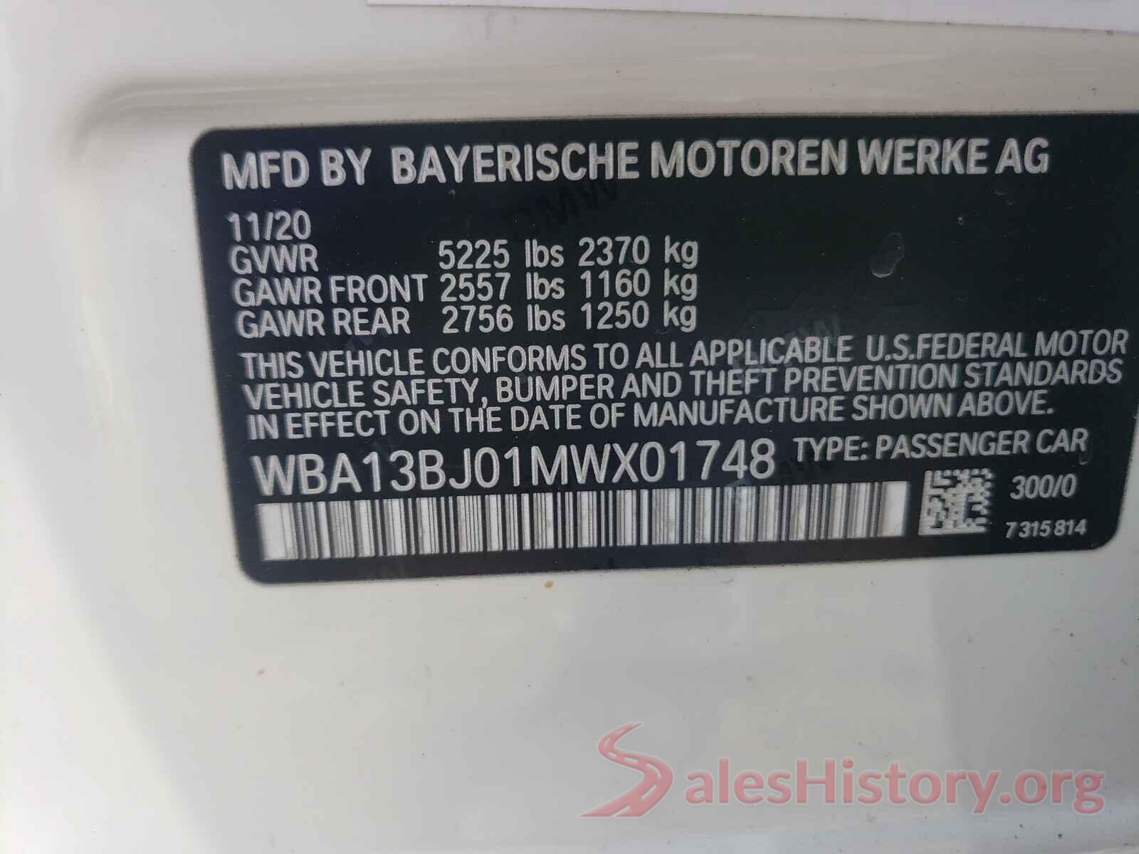 WBA13BJ01MWX01748 2021 BMW 5 SERIES