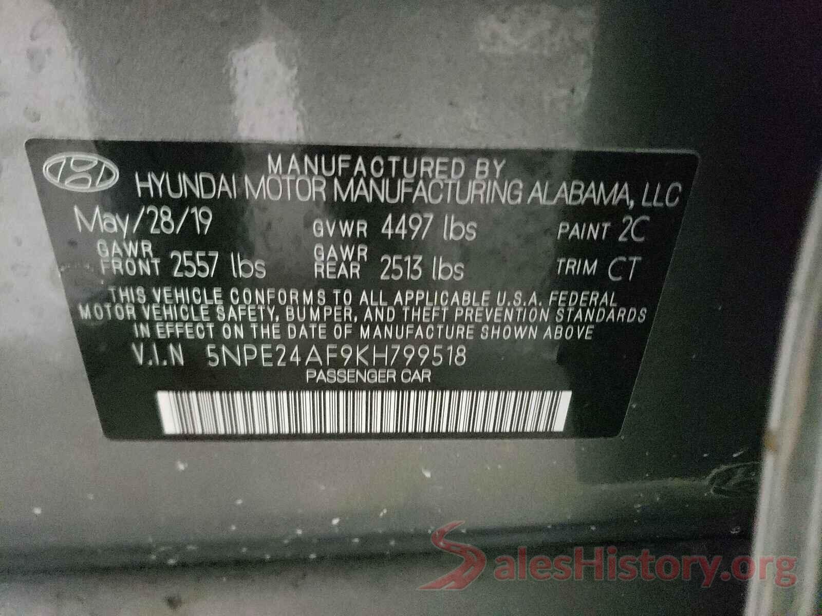 5NPE24AF9KH799518 2019 HYUNDAI SONATA