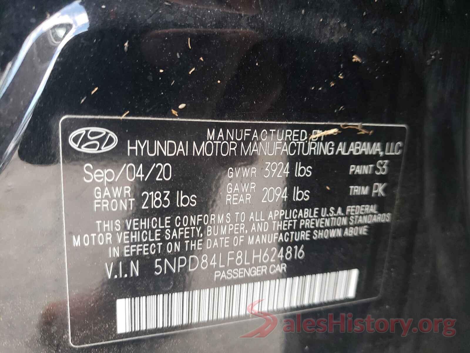 5NPD84LF8LH624816 2020 HYUNDAI ELANTRA