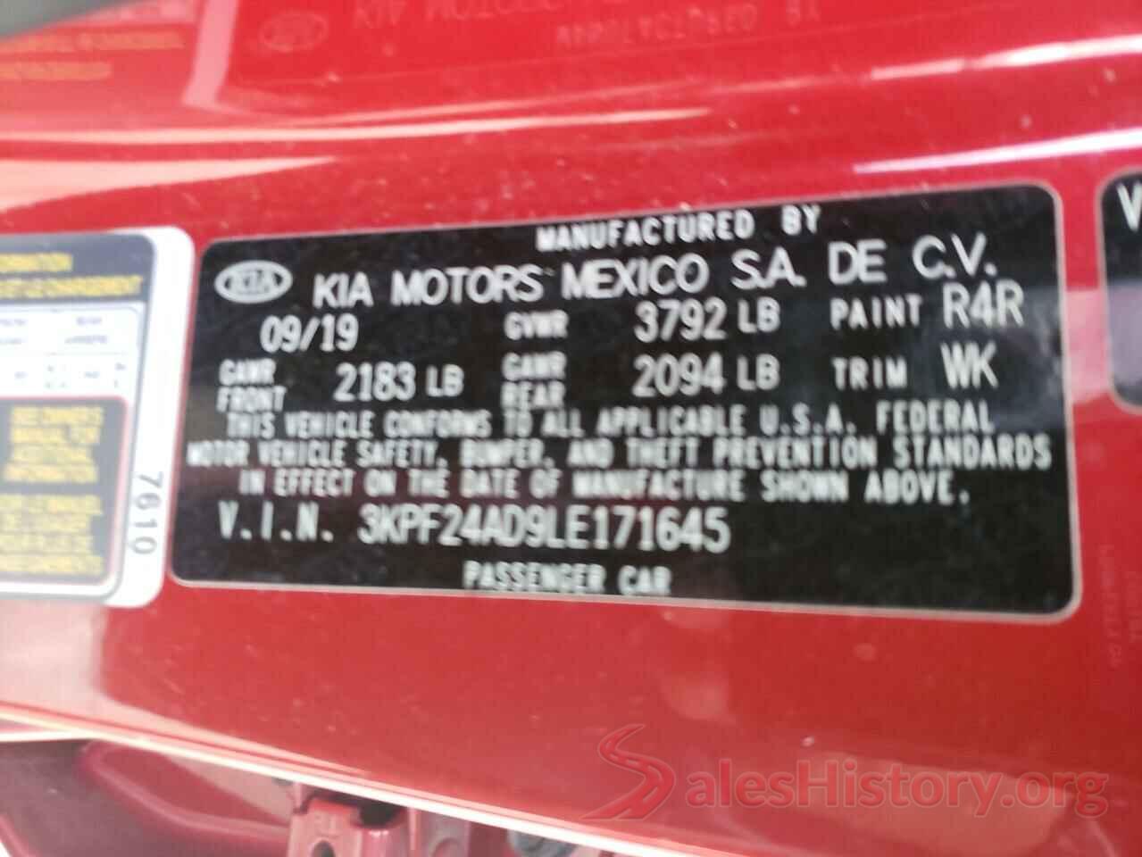 3KPF24AD9LE171645 2020 KIA FORTE