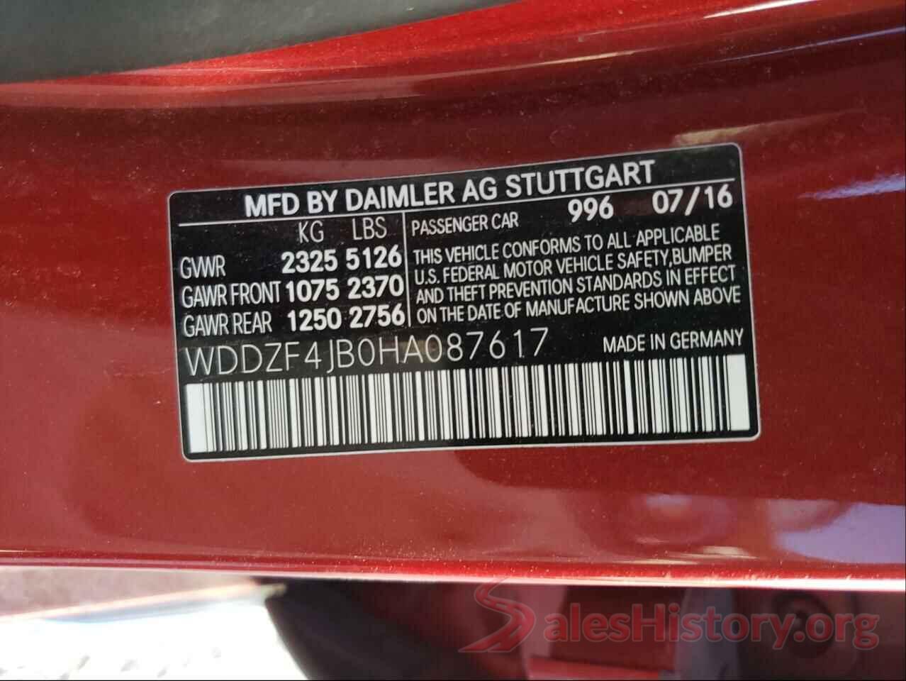 WDDZF4JB0HA087617 2017 MERCEDES-BENZ E-CLASS