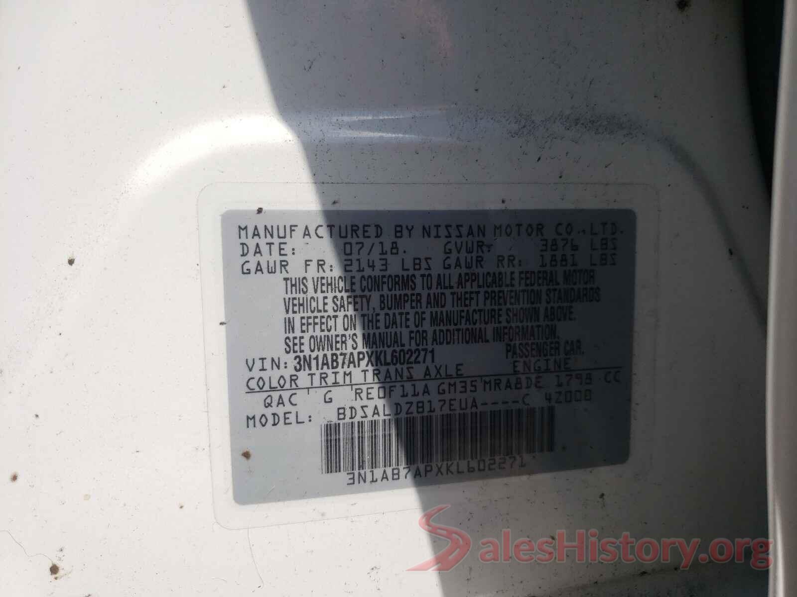 3N1AB7APXKL602271 2019 NISSAN SENTRA