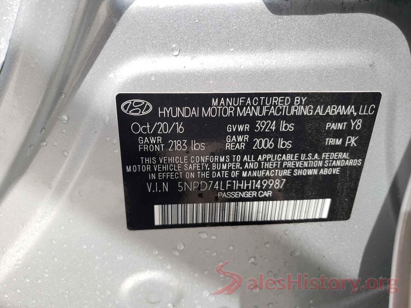 5NPD74LF1HH149987 2017 HYUNDAI ELANTRA