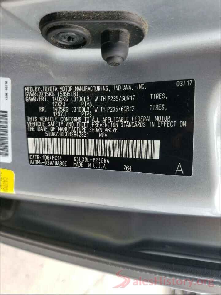 5TDKZ3DC0HS842821 2017 TOYOTA SIENNA