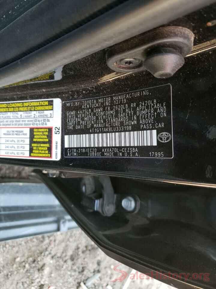 4T1G11AK8LU333198 2020 TOYOTA CAMRY