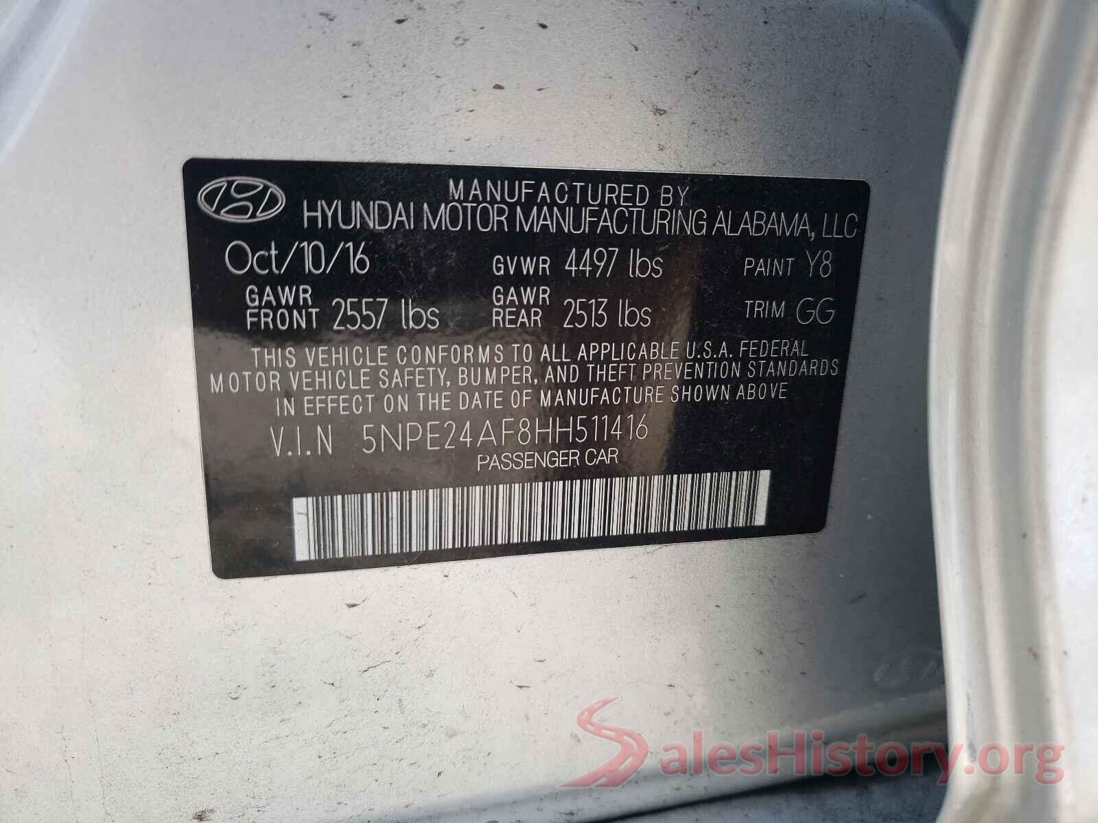 5NPE24AF8HH511416 2017 HYUNDAI SONATA