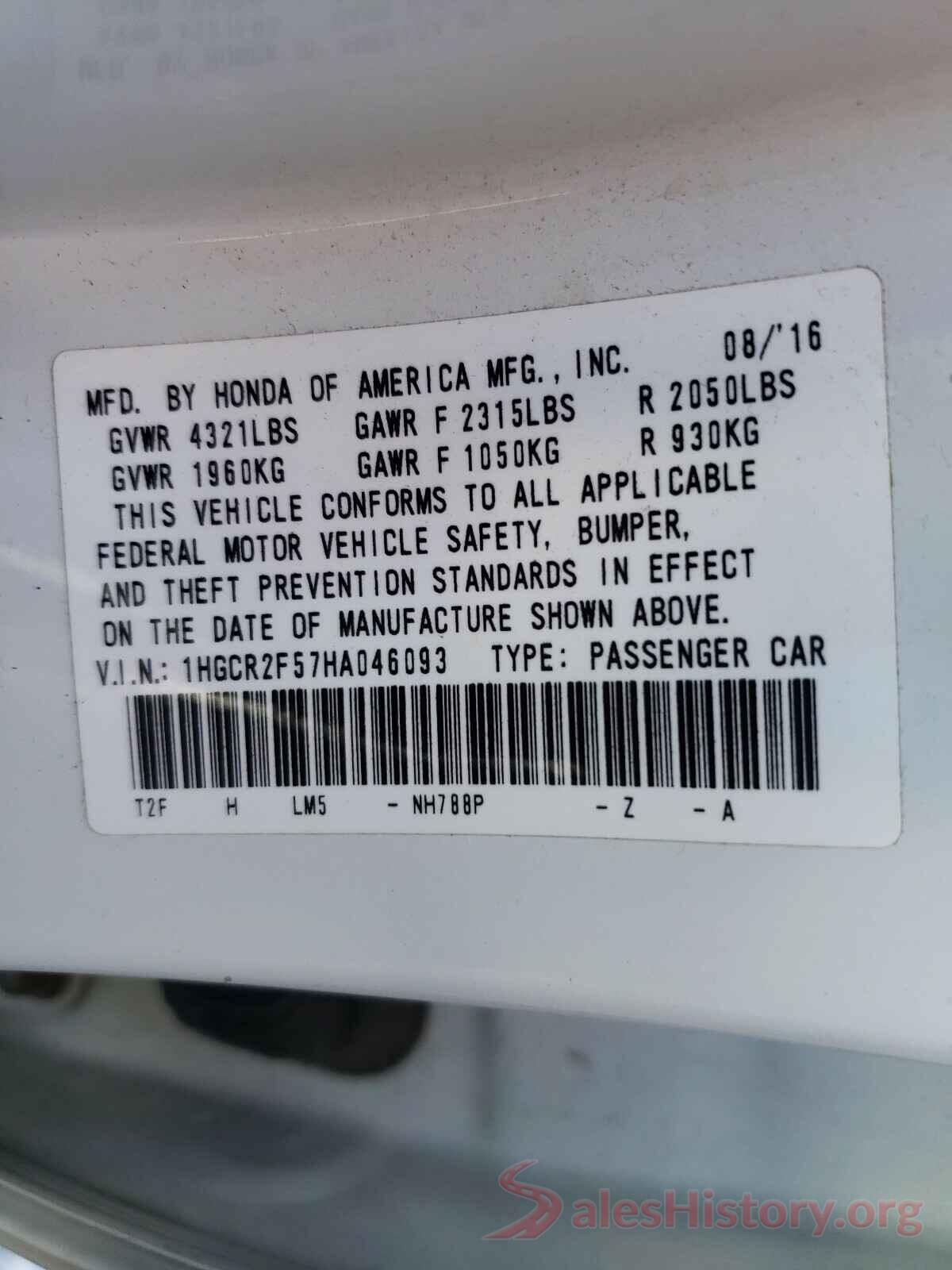 1HGCR2F57HA046093 2017 HONDA ACCORD