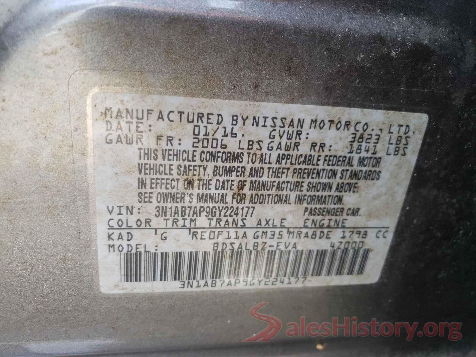 3N1AB7AP9GY224177 2016 NISSAN SENTRA