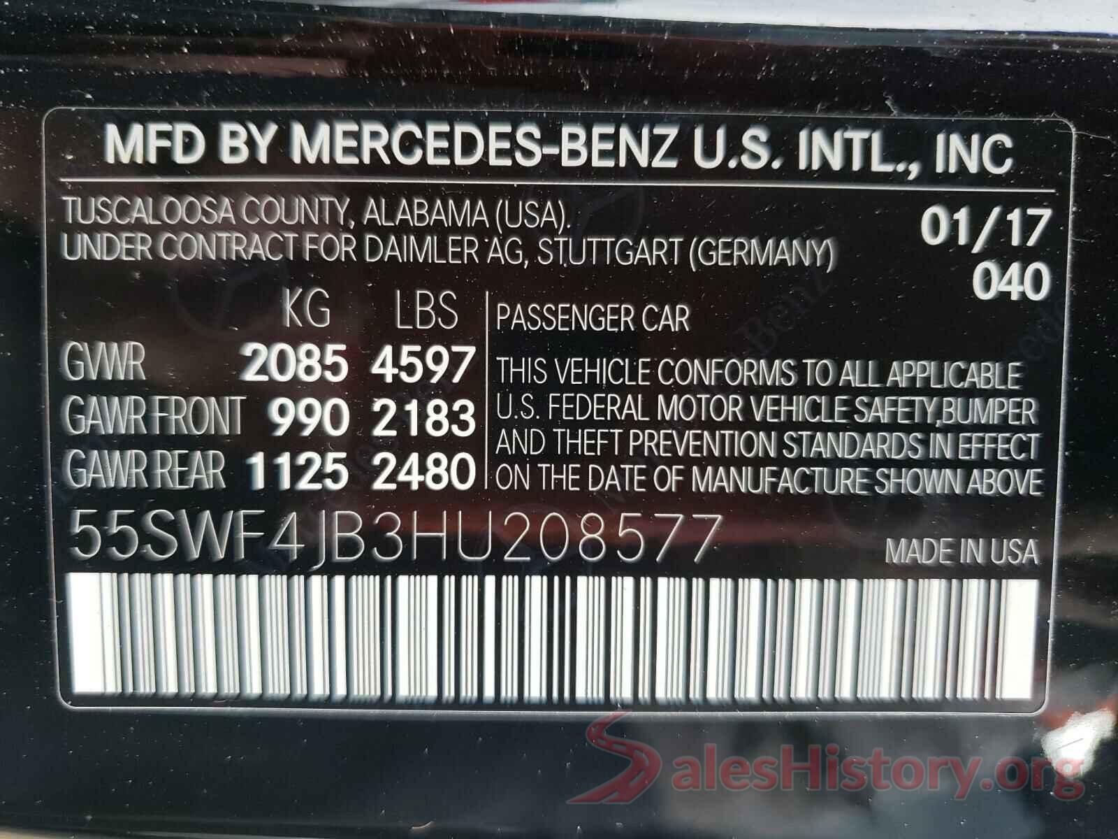 55SWF4JB3HU208577 2017 MERCEDES-BENZ C-CLASS