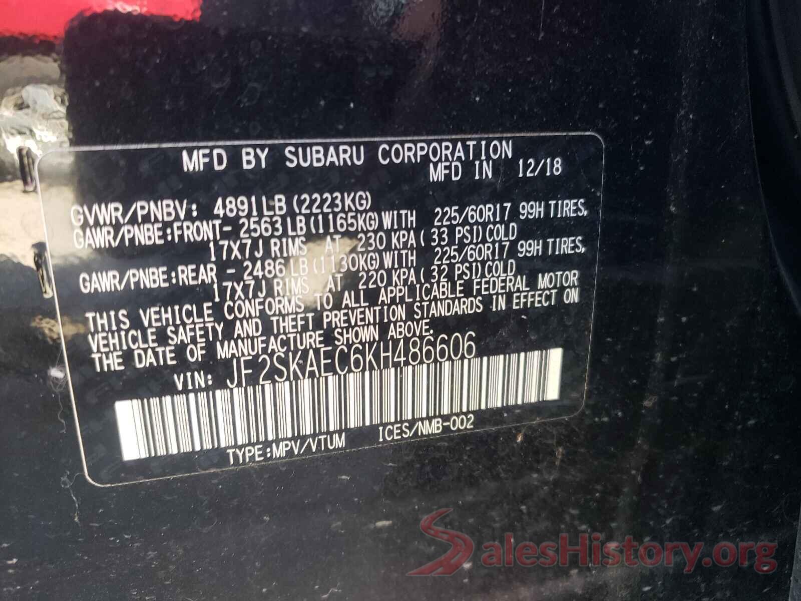 JF2SKAEC6KH486606 2019 SUBARU FORESTER