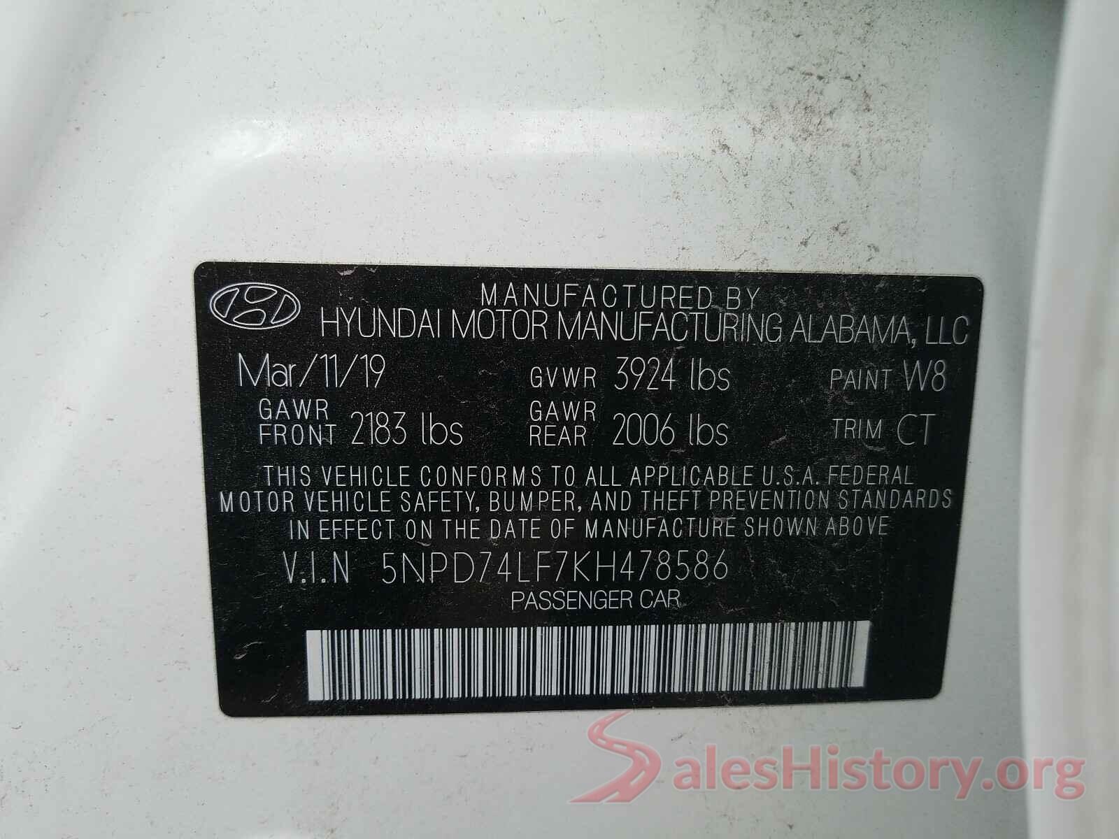 5NPD74LF7KH478586 2019 HYUNDAI ELANTRA