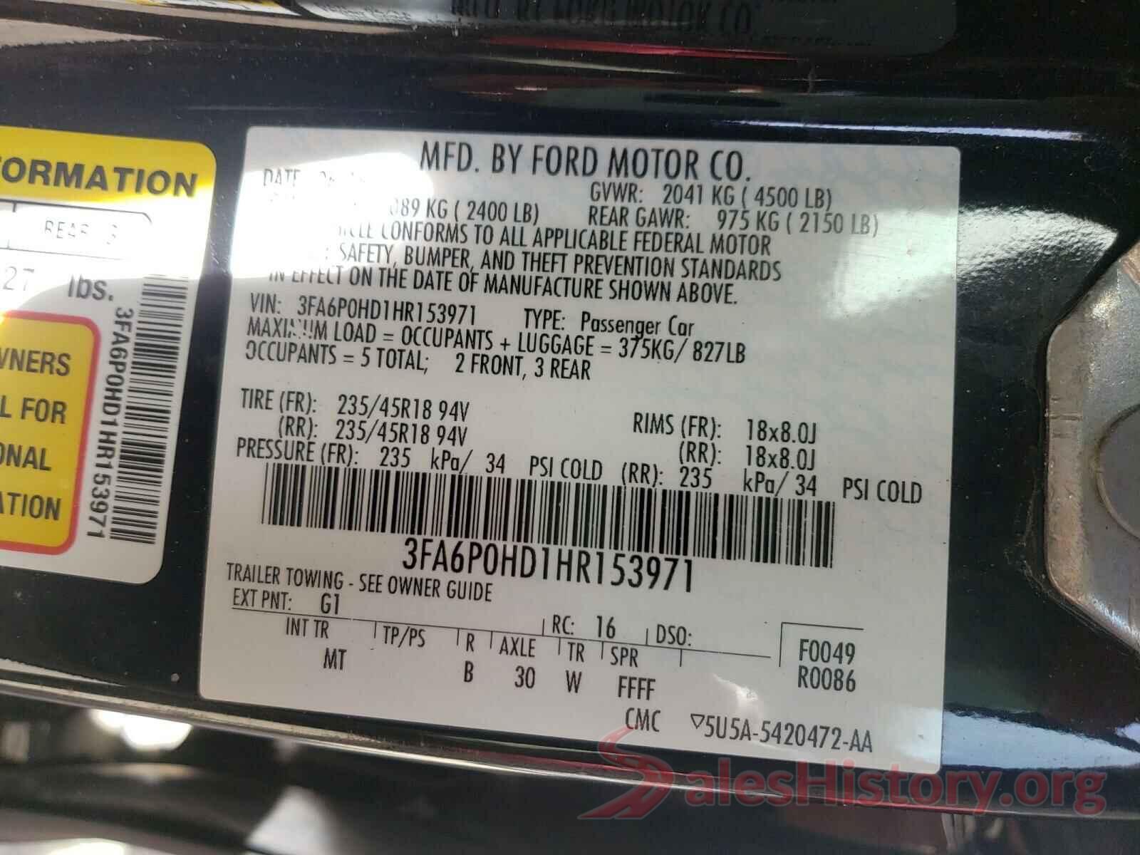 3FA6P0HD1HR153971 2017 FORD FUSION