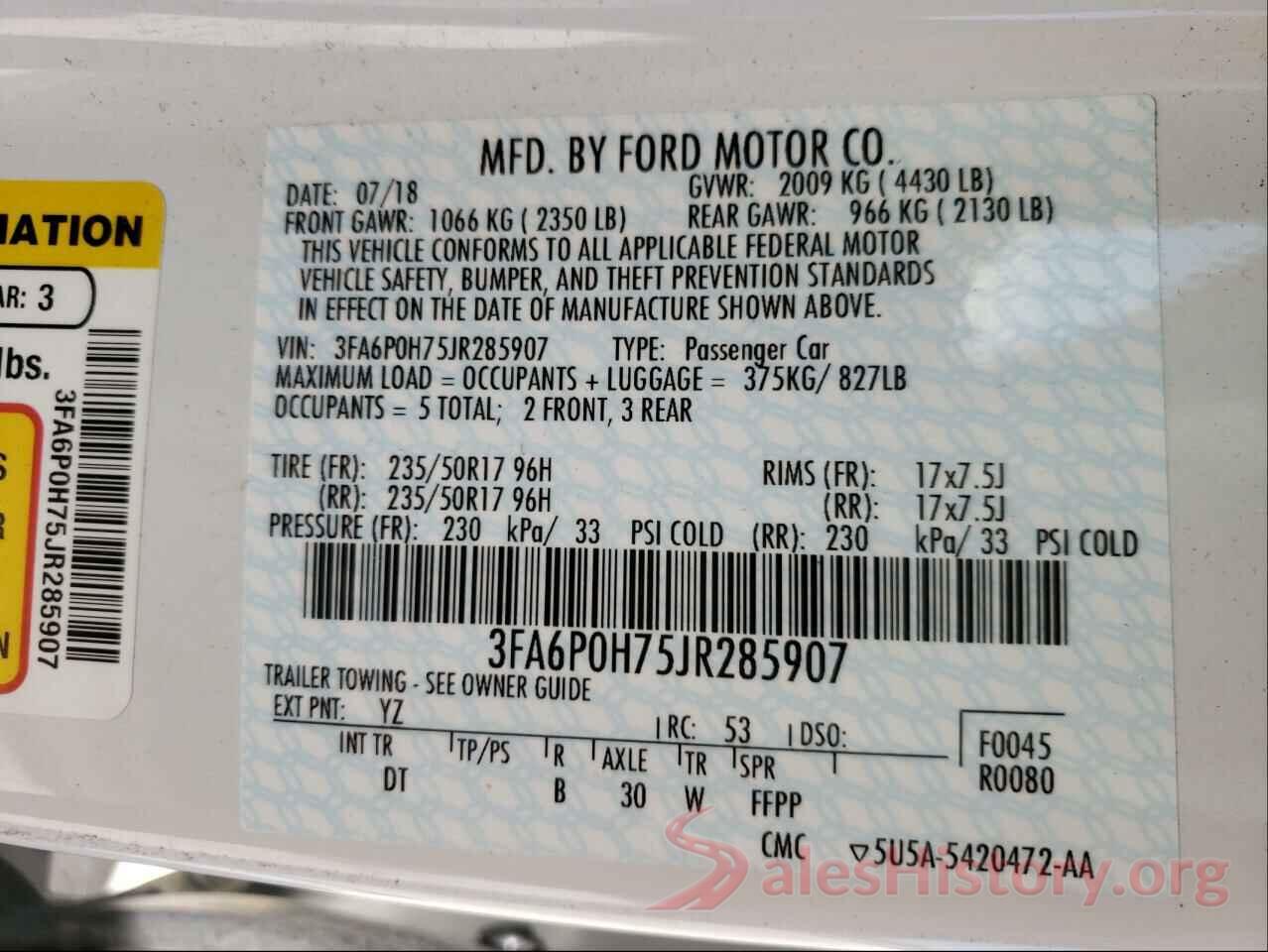 3FA6P0H75JR285907 2018 FORD FUSION