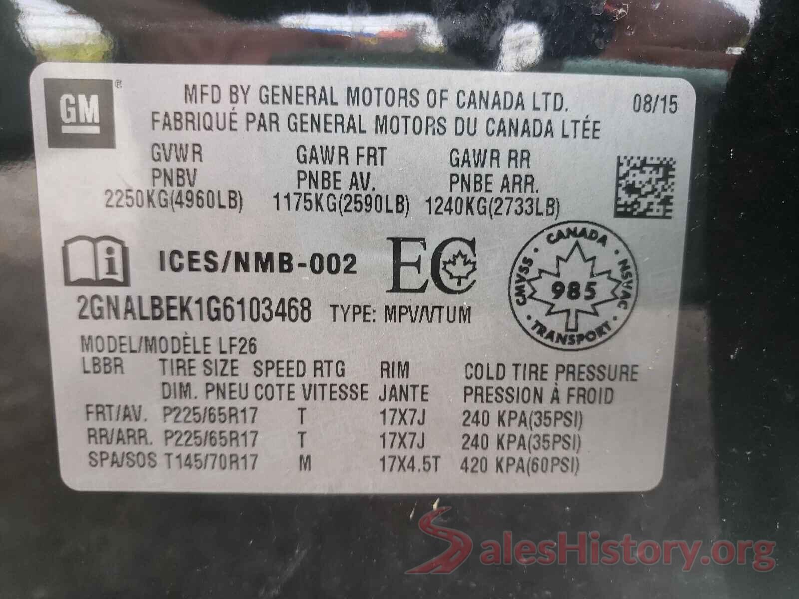 2GNALBEK1G6103468 2016 CHEVROLET EQUINOX