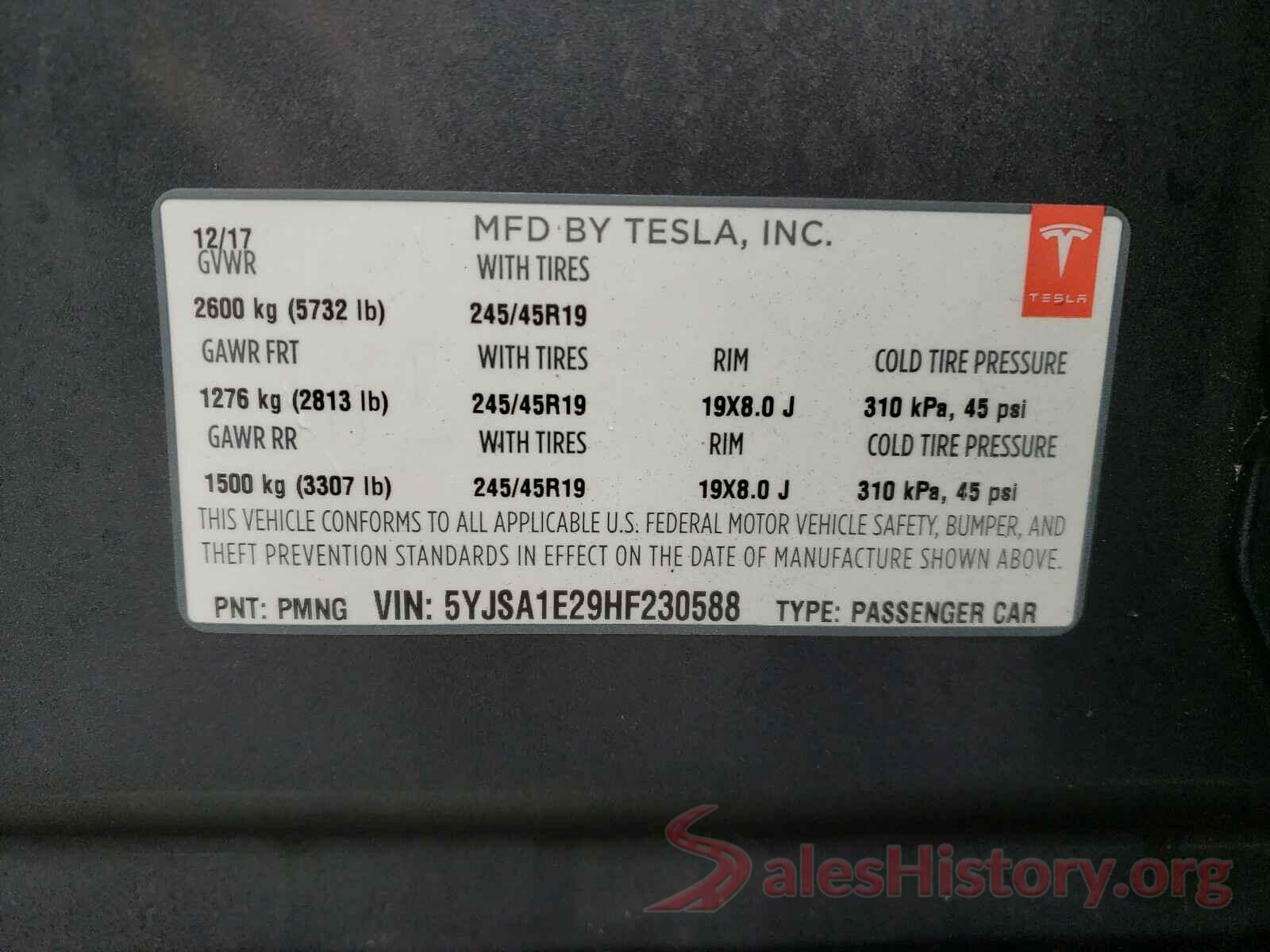 5YJSA1E29HF230588 2017 TESLA MODEL S